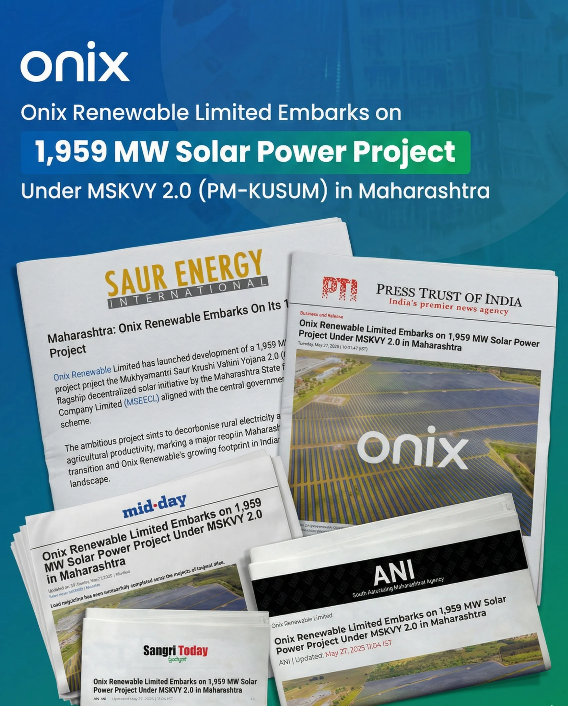 Onix Renewable Limited Launches 1,959 MW Solar Power Project Under MSKVY 2.0 in Maharashtra to Boost Green Energy Capacity